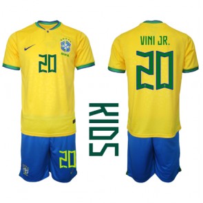 Brasilien Vinicius Junior #20 Hjemmebanesæt Børn VM 2022 Kort ærmer (+ korte bukser)